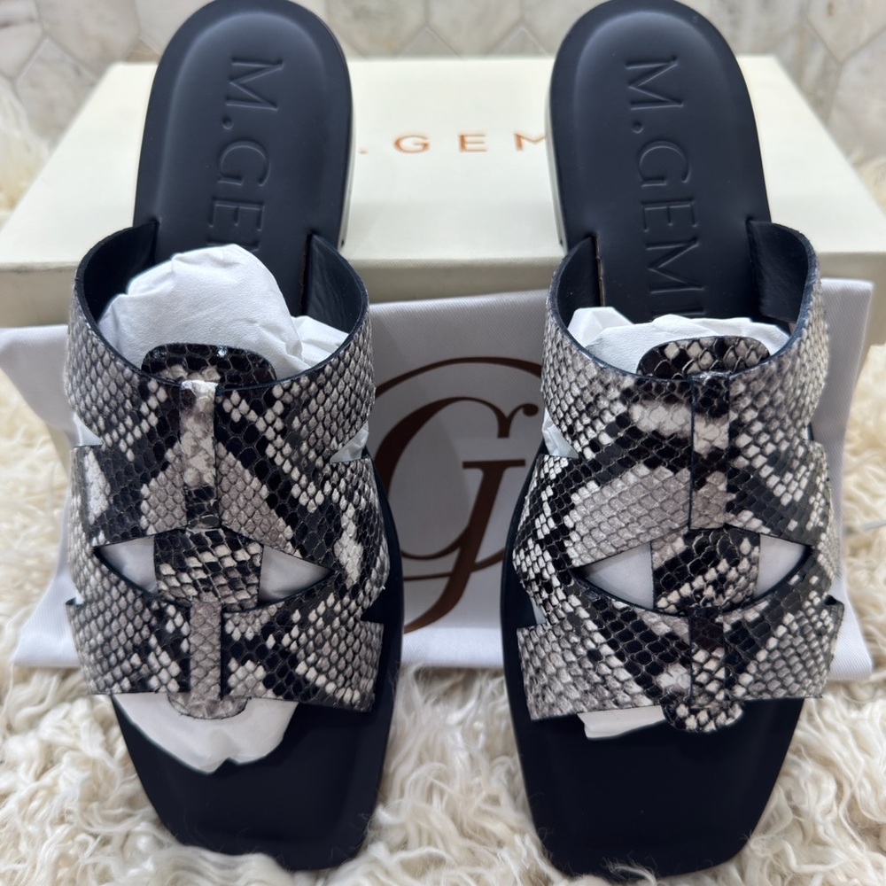 M. Gemi Snakeskin Slide Sandals - Black and Gray